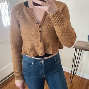 Free People Knit Peplum Henley Cropped Sweater XS